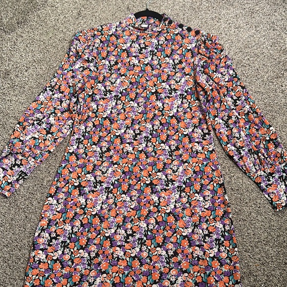 Mango verena floral balloons sleeves multi colored dress side slits size large - Picture 13 of 14